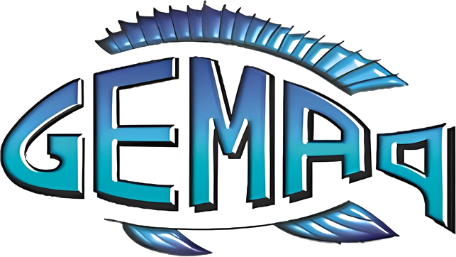 Logotipo do GEMAq: um peixe estilizado formado pelas letras GEMAq